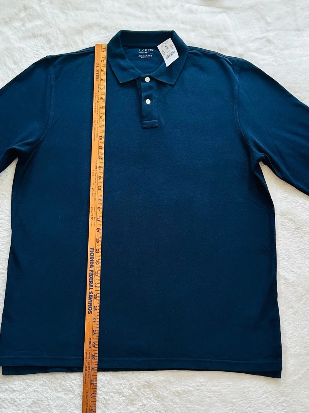 NWT J.Crew Men's Navy Blue Classic Piqué Cotton Polo Long Sleeve Shirt Size XL